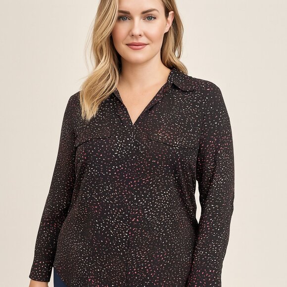 Premise NWT XL Dot Print Blouse – Chic Button-Down, Flowy Fit, Work-to-Weekend - Picture 1 of 12